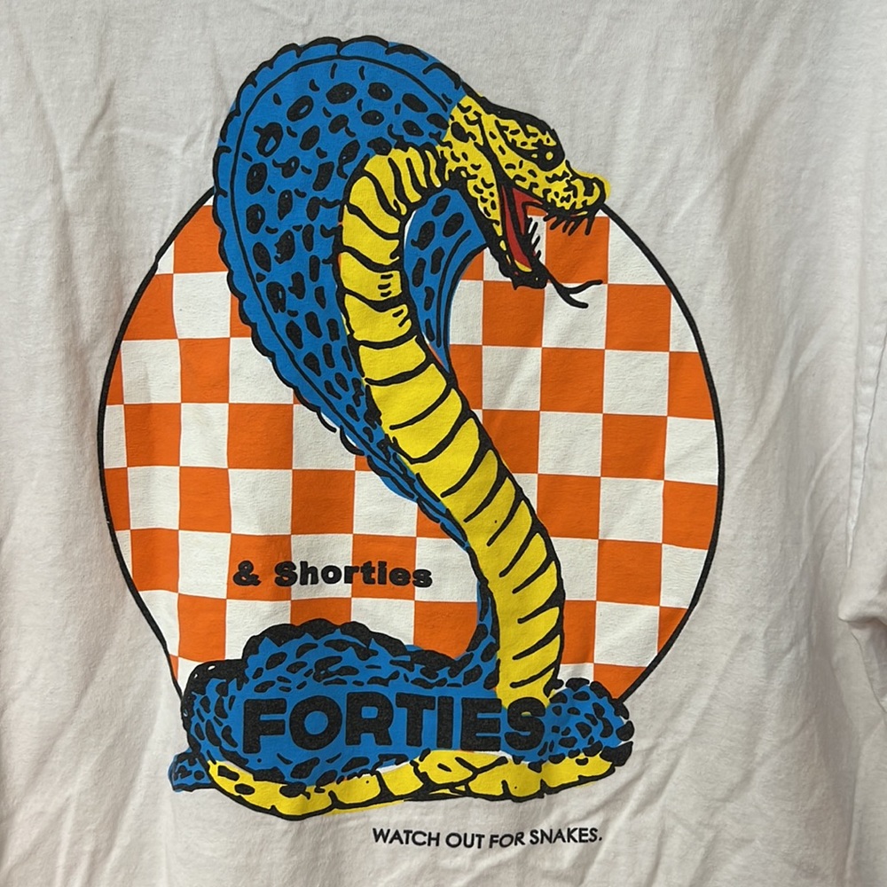 White Short Sleeve Tee with Blue and Yellow Snake Graphic